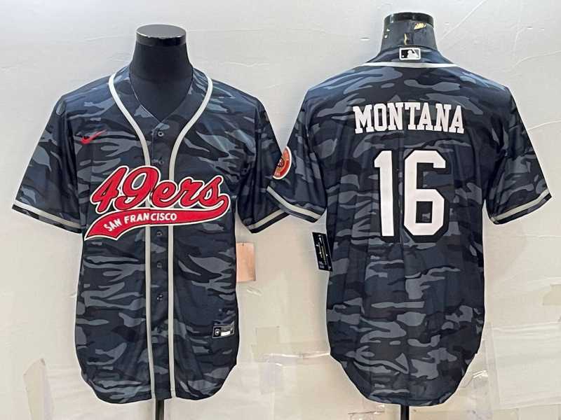 Men%27s San Francisco 49ers #16 Joe Montana Grey Camo With Patch Cool Base Stitched Baseball Jersey->san francisco 49ers->NFL Jersey